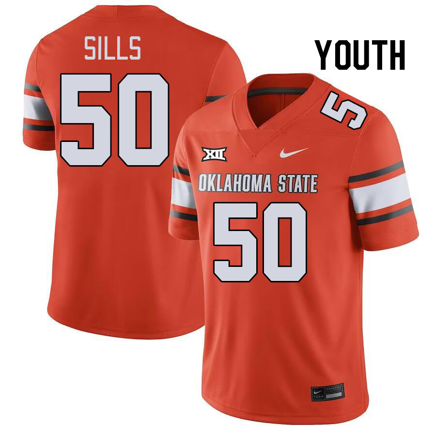 Youth #50 Wiley Sills Oklahoma State Cowboys College Football Jerseys Stitched-Orange